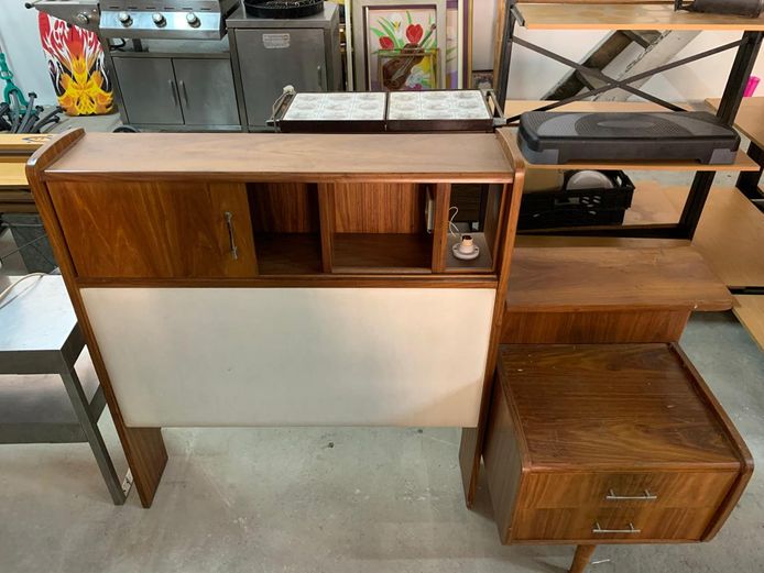 Single Bed Headboard & Side Table Drawers + Shelf Units 