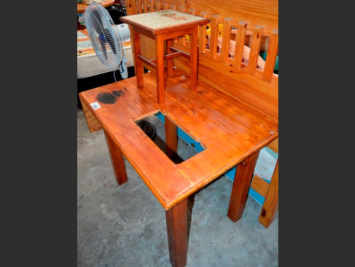 PINE WORK TABLE, 90 x 66 x 73cm, & A SIDE TABLE, 32 x 32 x 39cm