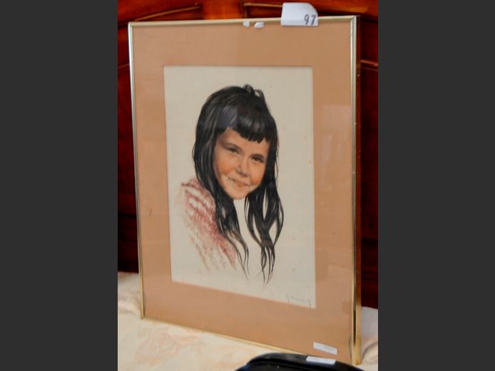 FRAMED & SIGNED PRINT "PORTRAIT OF A GIRL", 41 x 32cm