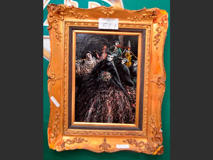 GILT FRAMED OLEOGRAPH "FIGURES", 33 x 22.5cm [Some losses to frame]