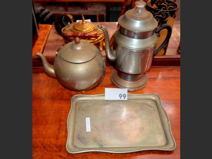 VINTAGE COFFEE PERCOLATOR, TEAPOT & SMALL TRAY