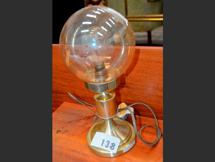 BRASS PLATED & GLASS BEDSIDE LAMP, 33cm High