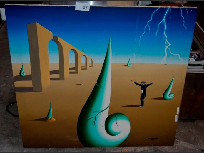 UNFRAMED SURREALIST OIL ON CANVAS, 96 x 86cm