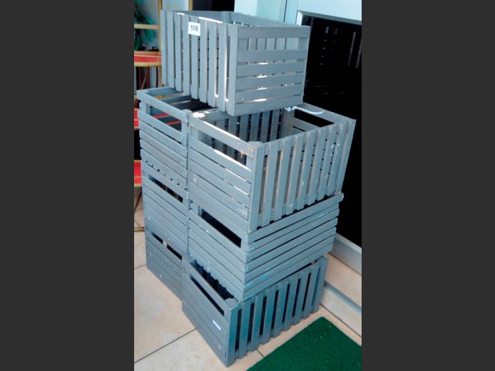 LOT: 7 x GREY PAINTED WOODEN CRATES, 45 x 31 x 27cm