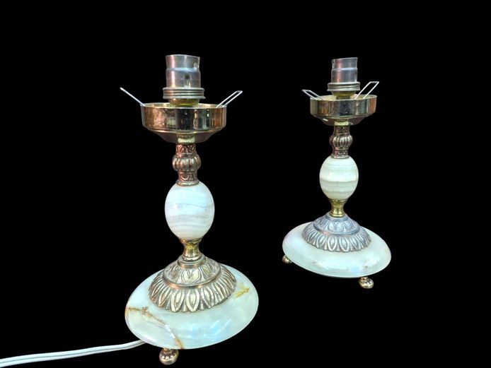 Vintage Italian Onyx & Brass Set of Lamps