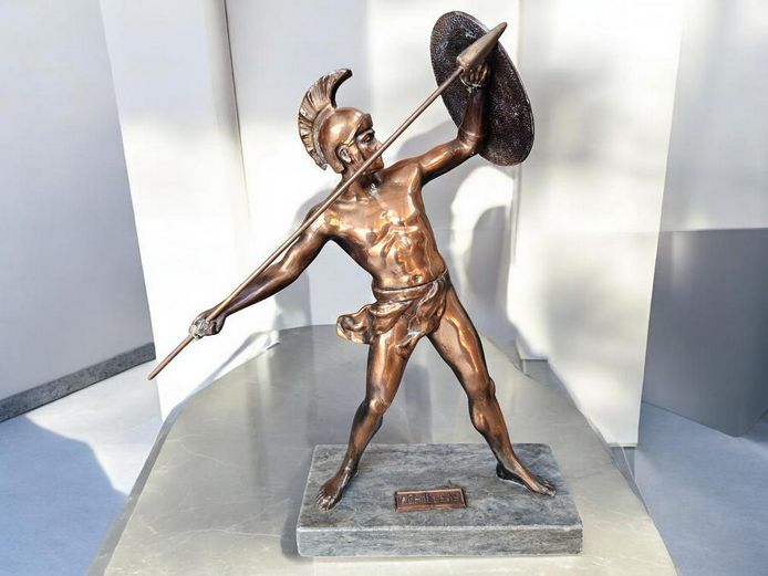 Classical Greek Achilles Copper Figure on Marble Base