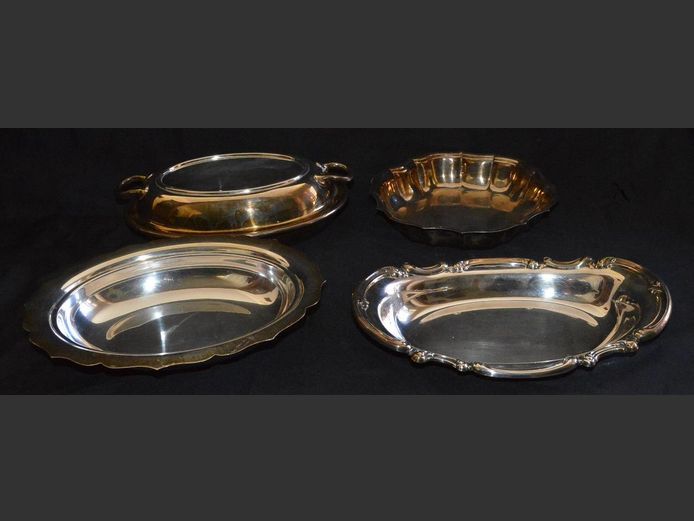 SILVER PLATE: LIDDED SERVING DISH & 3 OTHERS