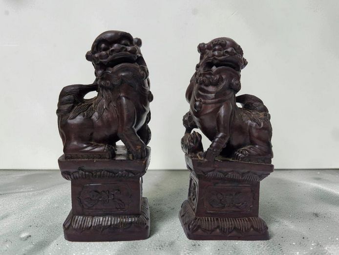 Vintage Chinese Carved Foo Dog Bookends
