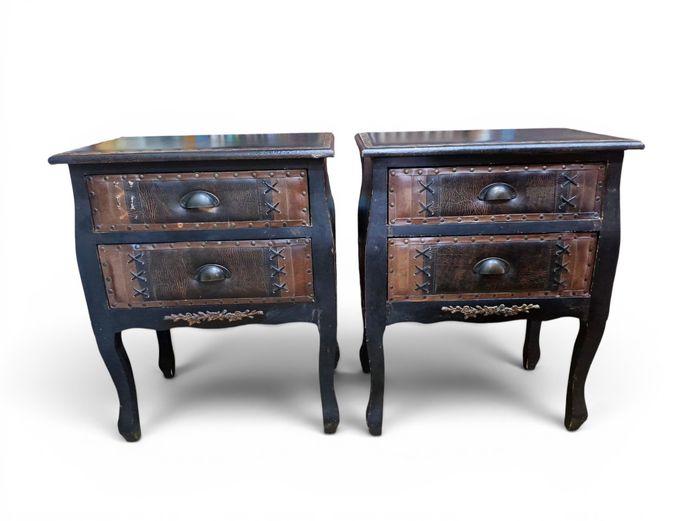 Pair of Faux Leather-Paneled Nightstands