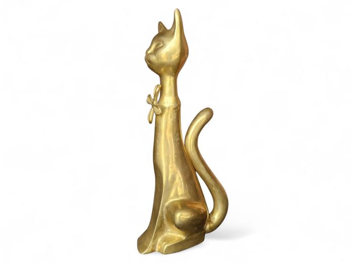 Vintage Solid Heavy Brass Cat Sculpture (1.8kg)