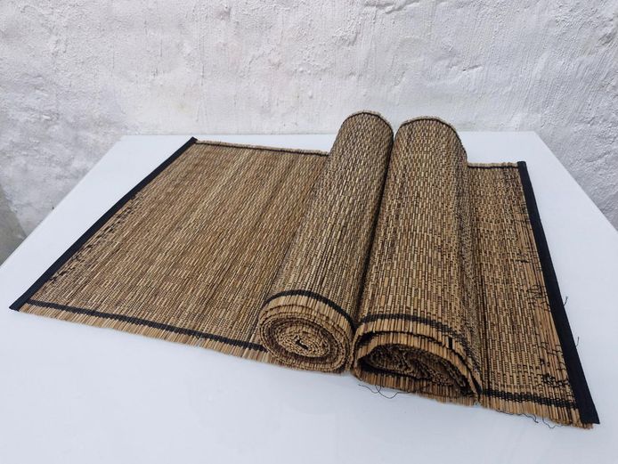 Pair of Roll-Up Bamboo Table Runners - Earthy Tone, Black Trim