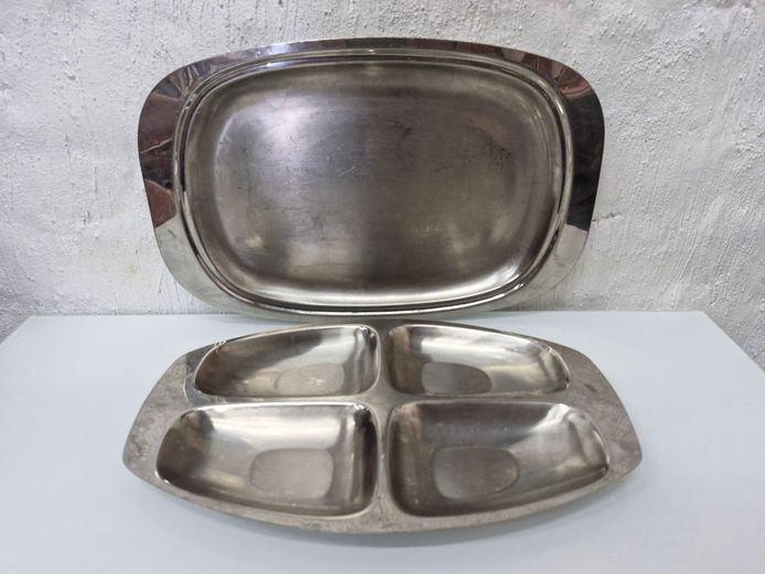 Two Vintage Stainless Steel Serving Trays