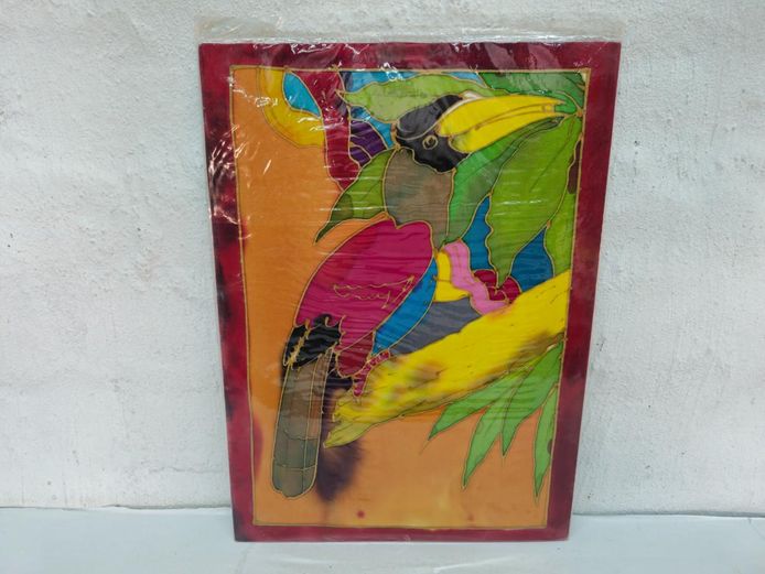 Vibrant Hand-Painted Toucan Batik Fabric Art