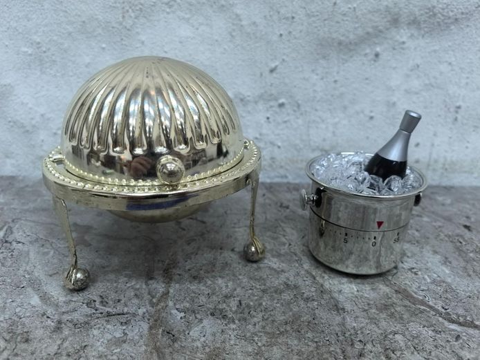 Silver-Plated Revolving Butter Dish & Champagne Bucket Kitchen Timer