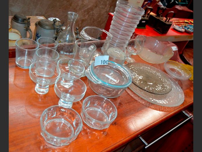 GLASS DESSERT BOWLS, SALAD BOWL, GLASS VASES, etc