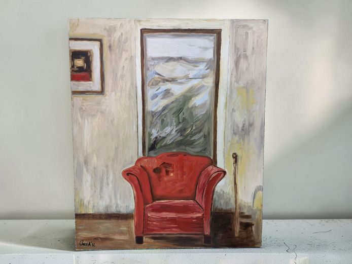 Cinzia (2012) - "The Red Armchair" Interior Scene, Oil on Canvas