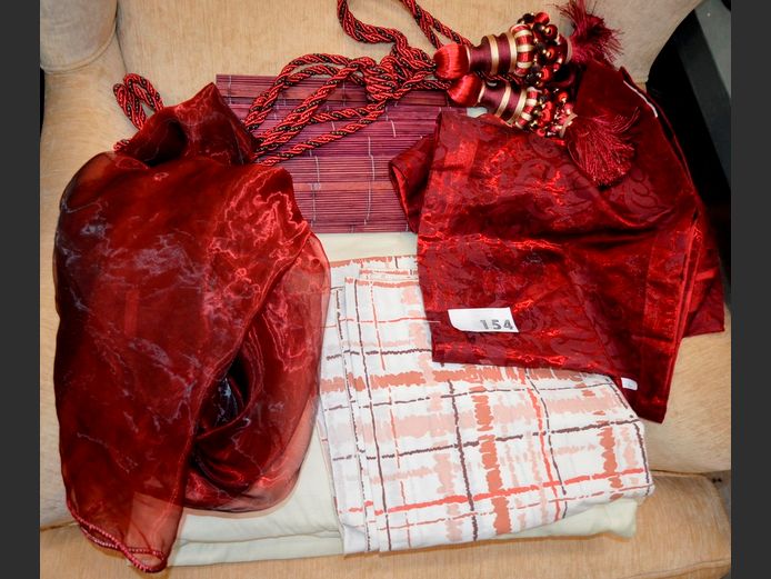 PAIR RED VELVET CURTAINS, RED ORGANZA CURTAIN, DOUBLE DUVET INNER, TABLECLOTH, TABLE RUNNER, PLACEMATS, etc [5,6]