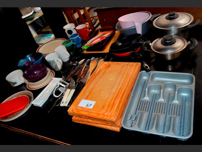 POTS, PANS, CHOPPING BOARDS, CUTLERY, etc