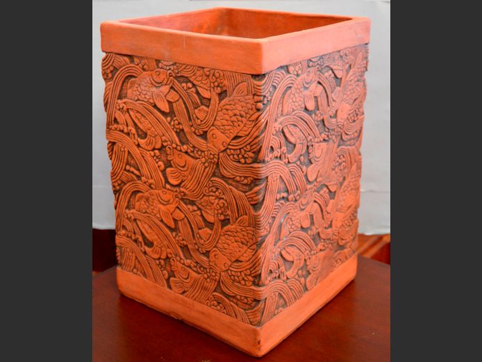 TERRACOTTA PLANTER WITH RIVER STONES, 24 x 23 x 36cm