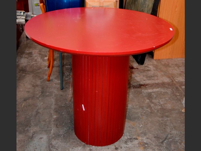 BURGUNDY PAINTED CIRCULAR COCKTAIL TABLE, 100cm Diameter x 91cm High [Needs re-painting]