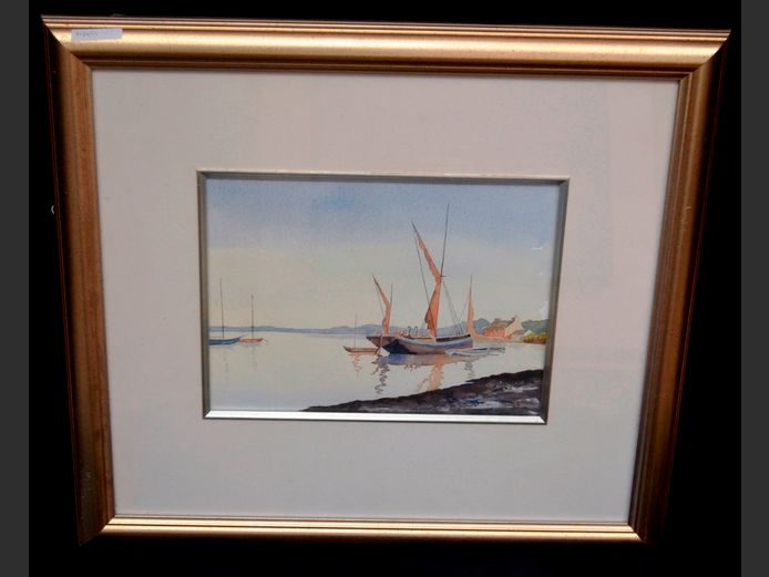 GILT FRAMED WATERCOLOUR "YACHT", 33.5 x 24.5cm