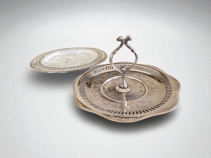 Silver Plate & Crystal Snack Platter & Serving Tray