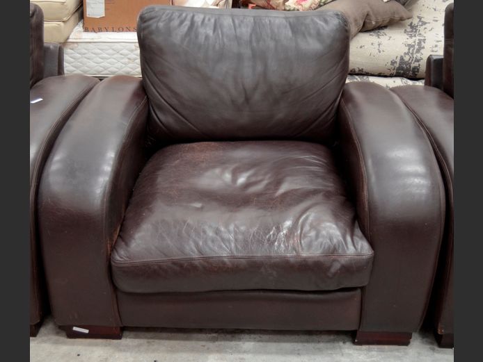 BROWN LEATHER ARMCHAIR, 112 x 110cm