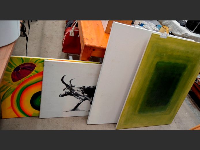 LOT OF 5: UNFRAMED PAINTINGS ON CANVAS [Damage to some]