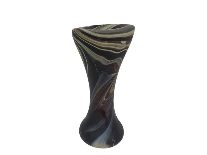 Vintage Swirled Slag Art Glass Hourglass Solifleur Vase