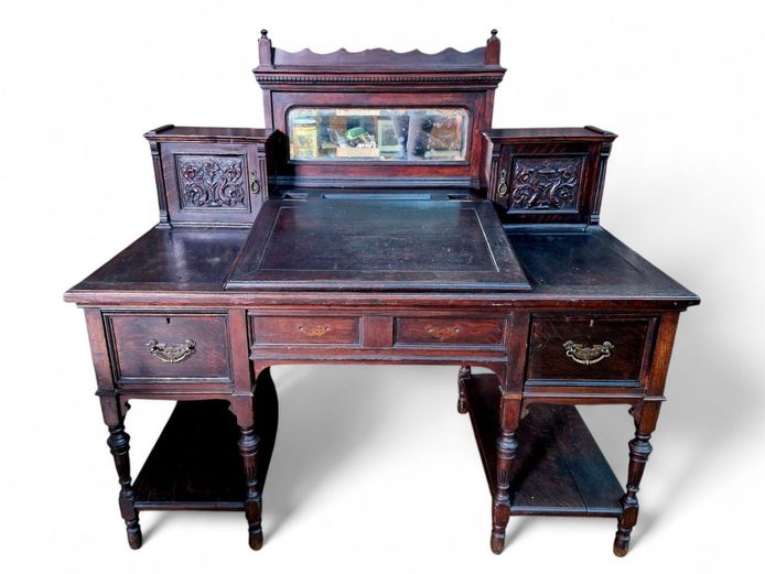 Victorian Era Dickens Writers Desk with Beveled Mirror