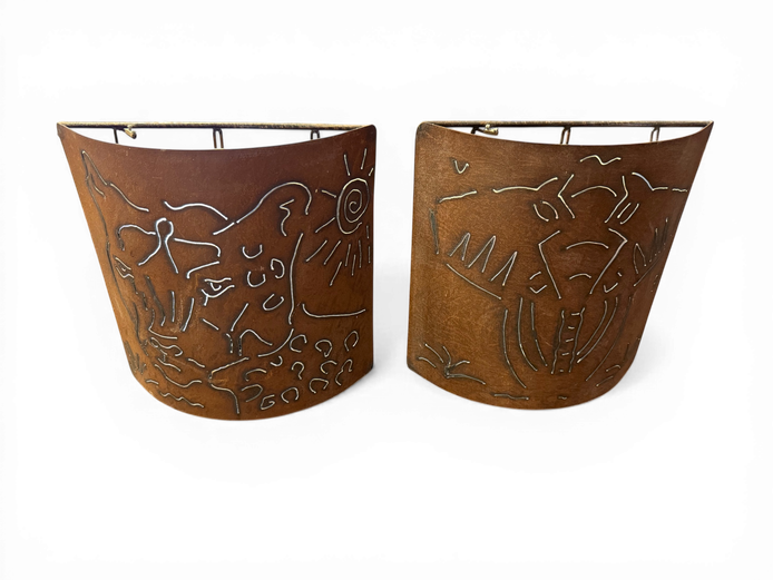 Pair of African-Themed Wall Lights (Decorative Metal Sconces)