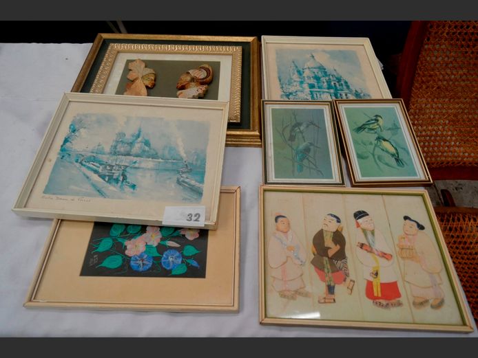 FRAMED PARIS PRINT, FRAMED WATERCOLOUR "FLOWERS", etc