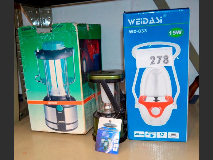 OSRAM RECHARGEABLE LANTERN, WEIDASI CAMPING LAMP, etc [Untested]