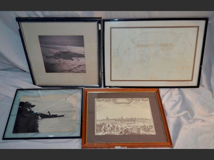 FRAMED PRINTS: FARM HOUSE, OCEAN SCENE, etc [Glass broken to 1]