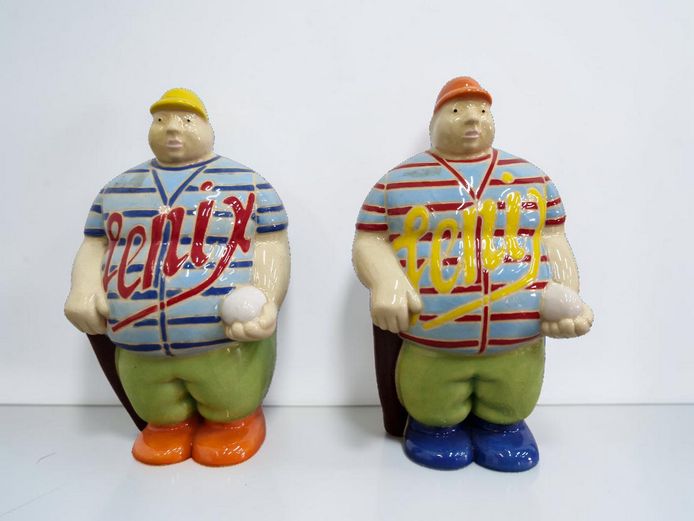 Vintage Hand-Painted Ceramic Baseball Player Figurines