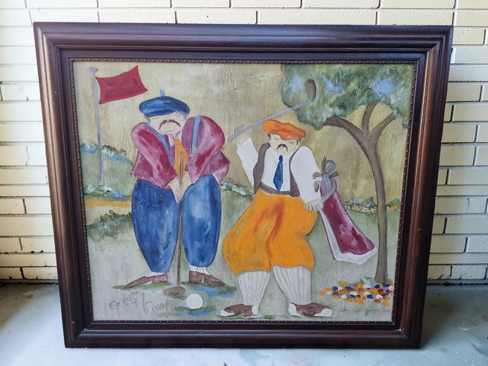 Petro van Graan (SA, 20th Century) "Hole in One" Mixed Media Oil