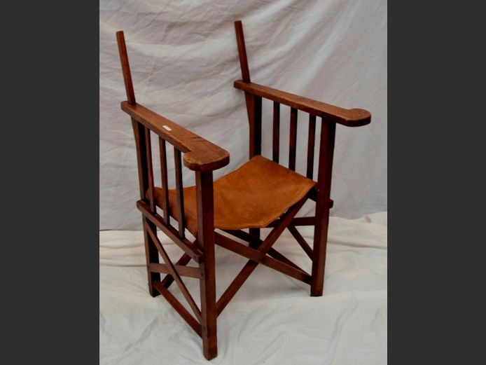 OAK DIRECTOR'S CHAIR WITH LEATHER SEAT [Back rest needed]