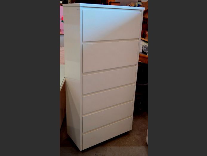 WHITE DUCO 6-DRAWER TALLBOY, 70 x 34 x 145cm