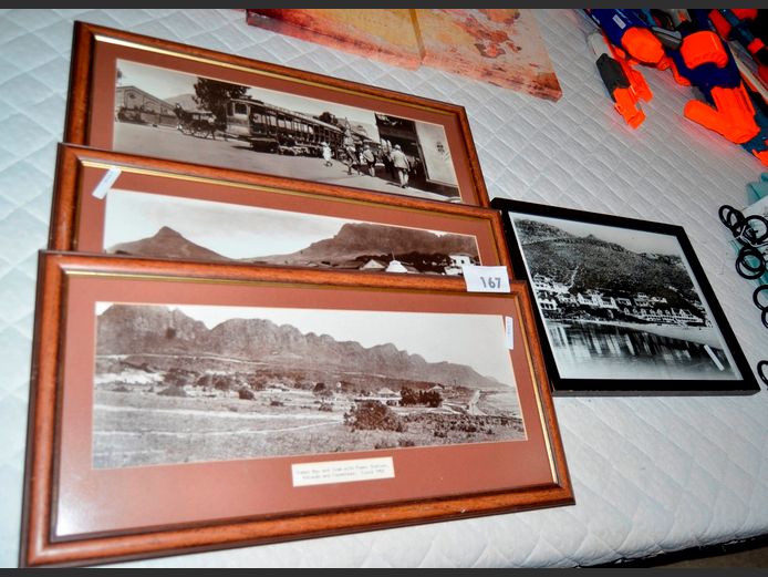 SET OF 3 DARKWOOD FRAMED PHOTOGRAPHIC PRINTS "CAMPS BAY", 50 x 16cm, & ANOTHER, 35.5 x 27.5cm