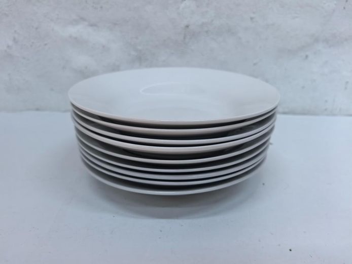 Set of 9 White Ceramic Wide Rim Soup Bowls