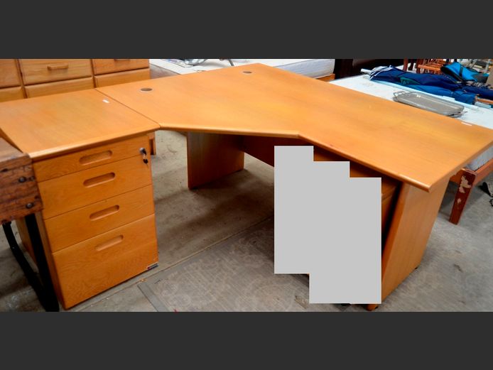 OAK 4-DRAWER L-SHAPED DESK, 170 x 160 x 73cm