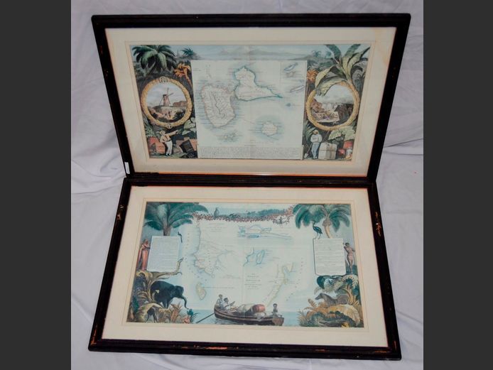 PAIR FRAMED MAP PRINTS, 60 x 37.5cm