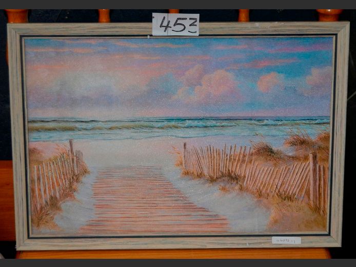 FRAMED OLEOGRAPH "BEACH SCENE", 46.5 x 31cm