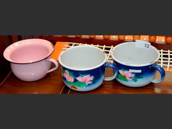 LOT OF 3: VINTAGE ENAMEL CHAMBER POTS