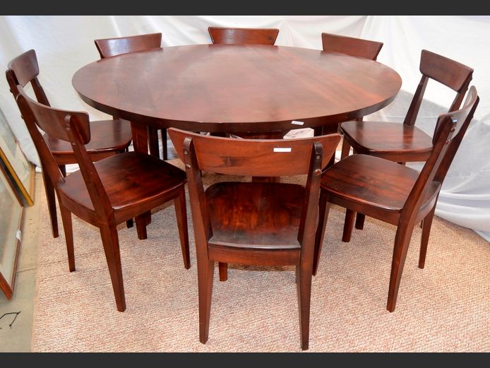 CIRCULAR IMBUIA DINING TABLE WITH 8 MATCHING CHAIRS, 151cm Diameter x 76cm High