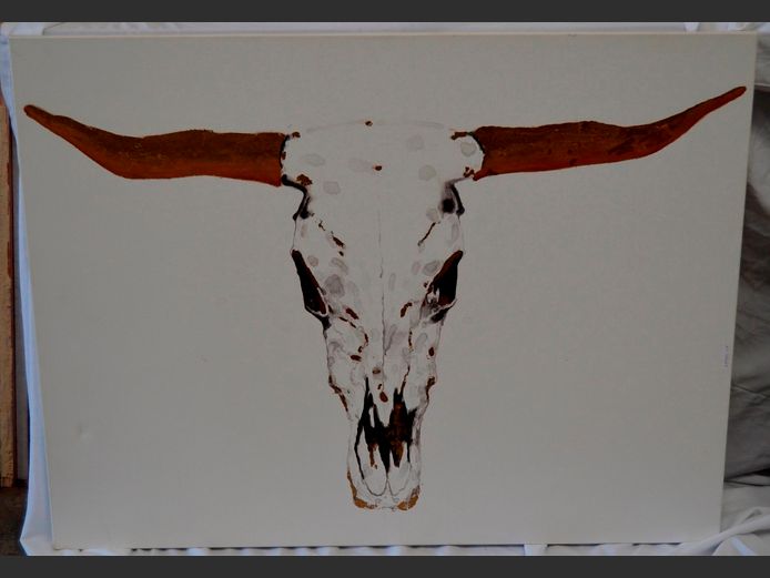 UNFRAMED OIL ON CANVAS "COW SKULL", 120 x 90cm