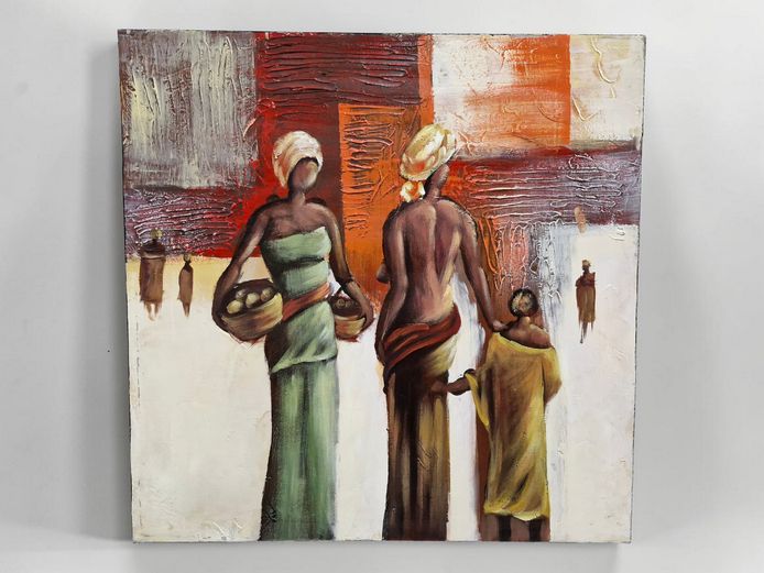 Contemporary African Market Scene – Acrylic on Canvas