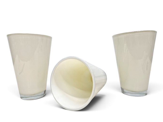 Trio of Contemporary Opaline White Tapered Glass Vases