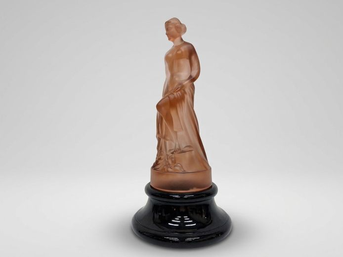 Art Deco Style Frosted Pink Glass Nude Female Figurine on Black Base