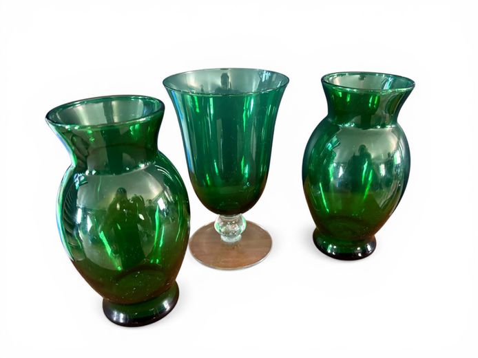 Three Green Glass Vases